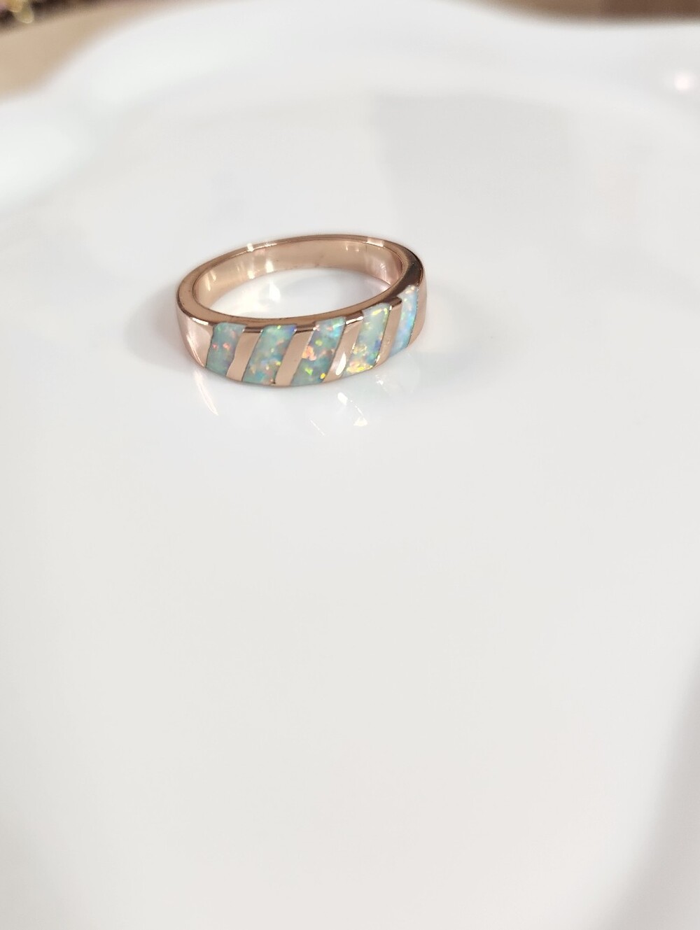 Rose Gold Simulated Opal Ring